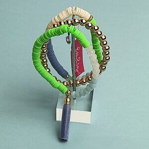 Lilly Pullitzer Hi Summer' Stack Trio Bracelet Tassel Beaded Stretch Gre…